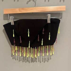 Nasty Gal Black Strapless Top with Neon Pink & Neon Yellow Beaded Fringe